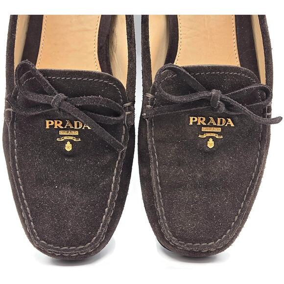 Prada Women’s Loafers Ebano Brown Suede Scamosciato Driving Shoes Itialian - Picture 3 of 16